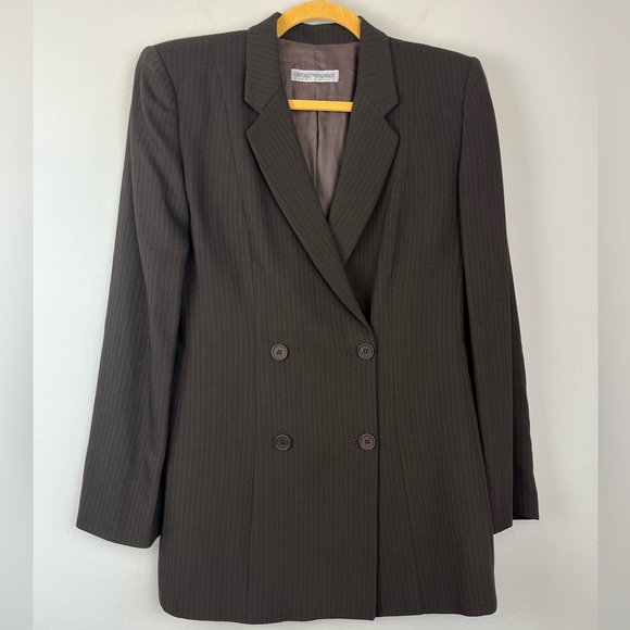 Vintage Emporio Armani Italy Double Breasted Brown Stripe Blazer IT 42/US 6